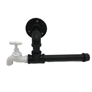 Industrial Rustic Style Wall Mounted Black Iron Pipe Toilet Paper Roller Holder Rail Bathroom Tap Decor Tool