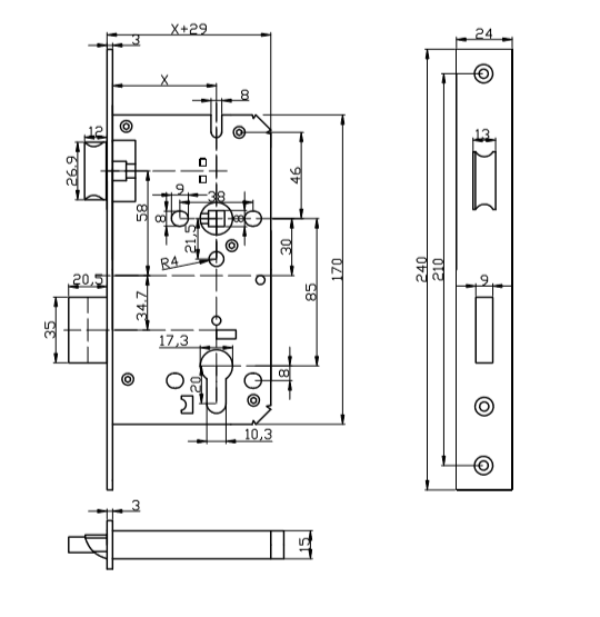 Fire Rated Sash Lock CE Marked To En12209 EN16341 Entrance Mortise