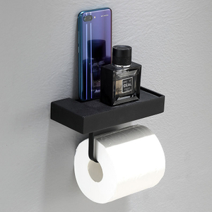 Exquisite Wall Mount Shelf Black Toilet Paper Holder Bathroom Square Matte Black Toilet Roll Holder