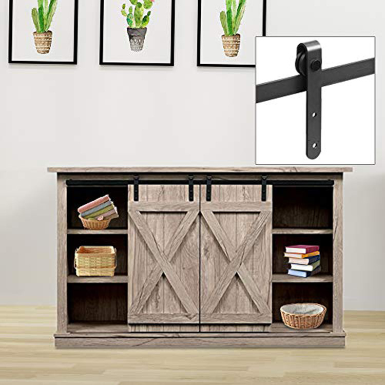 Matte Black Steel Mini Cabinet Barn Door Hardware Flat Track Wooden Sliding Door System Kit