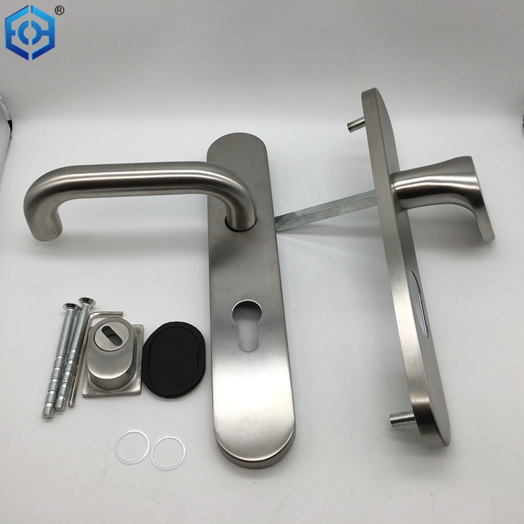Satin Stainless Steel Door Handles with Solid Cylinder Hole on