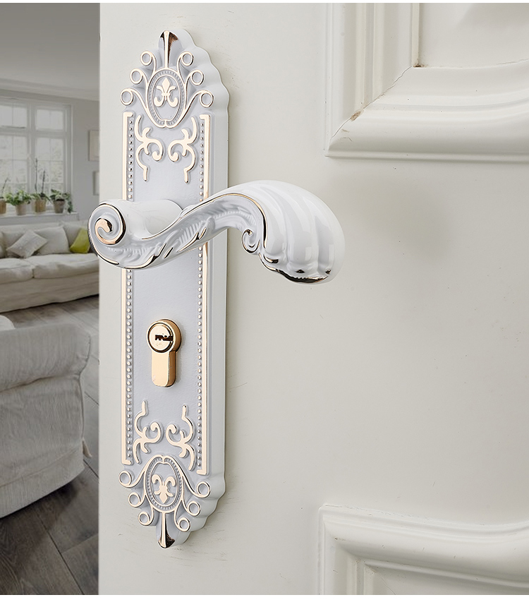 European Style Interior Door Lock Ivory White Bedroom Universal Mute Door Handle Solid Wood Door Lock Household Locks 