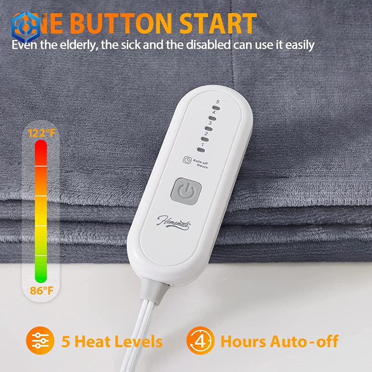 Heated Blanket Electric Throw - 50"x60" Heating Blanket Throw 4 Hours Auto-Off 5 Heat Levels Heat Blanket Over-Heat Protection Flannel Sherpa Heater Blanket Electric