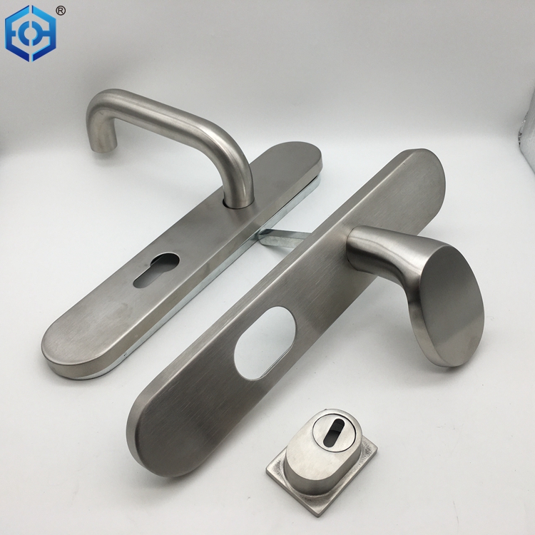 Satin Stainless Steel Door Handles with Solid Cylinder Hole on