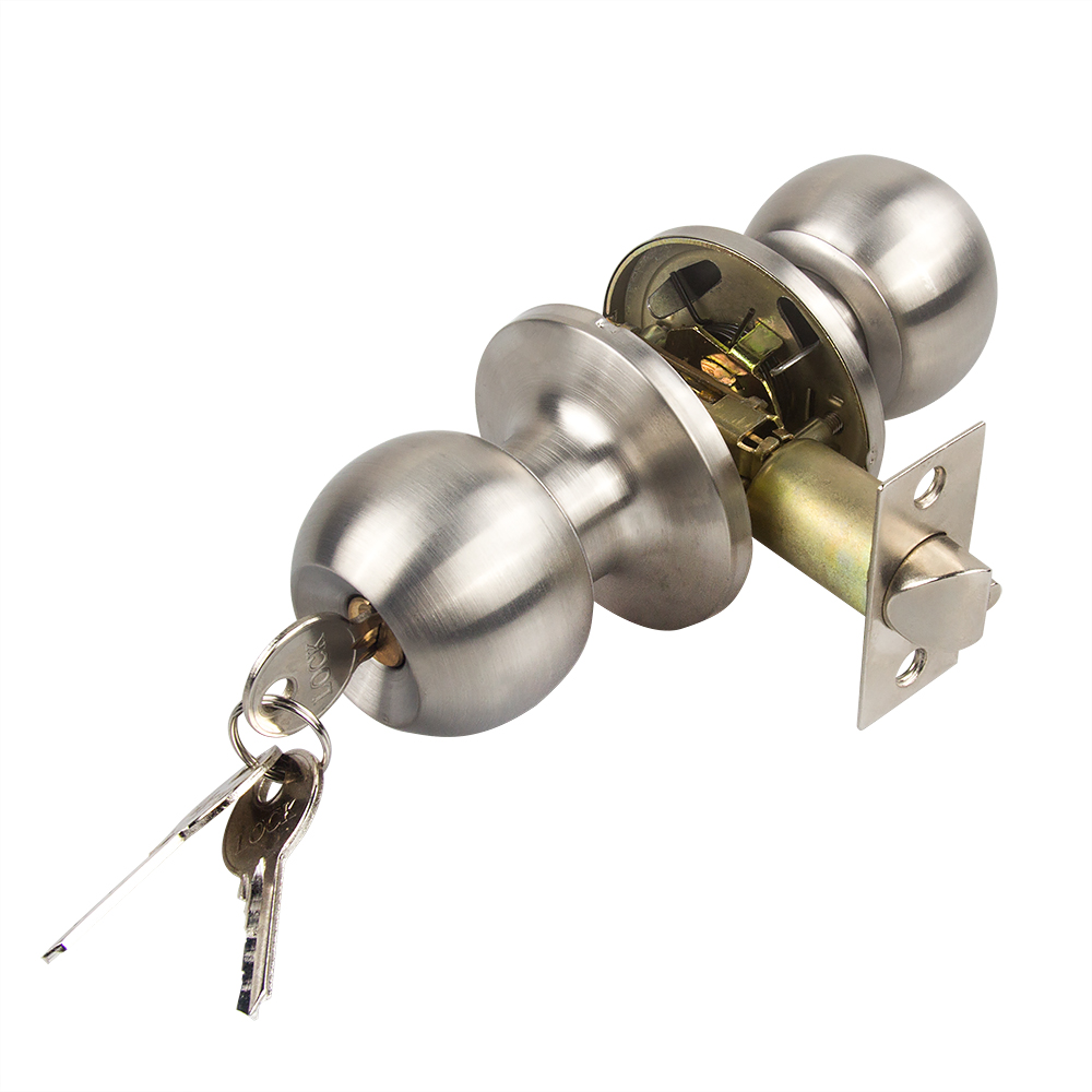 Keyed Entry Door Lock Ball Door Knobs with Lock And Key Entrance Door Handle Privacy Passage in Satin Stainless Steel