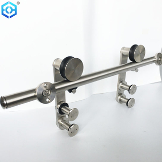 Soft Closing Round Track Brushed Stain Stainless Steel Glass Sliding Barn Door Hardware Two Sides Damper Buffer Soft Close System