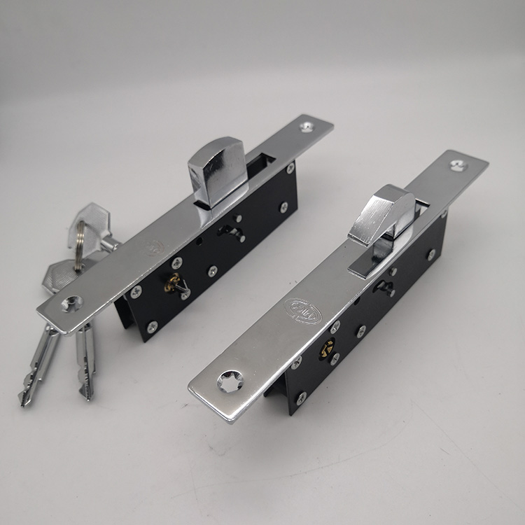 Aluminum double side mico cylinder sliding three key mortise door lock set