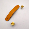 Brown Leather Handle Brass Pull Handle in Gold for Wardrobe Cabinet