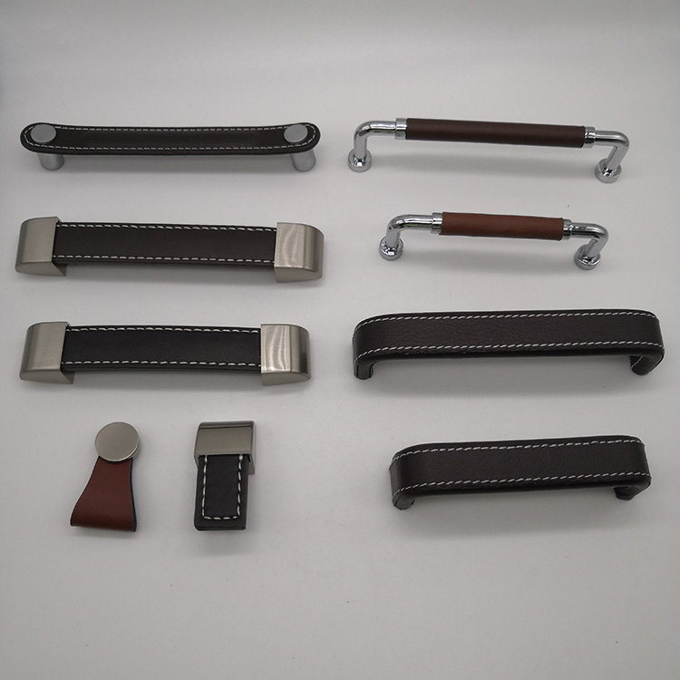 OEM 2020 Newest Zinc Alloy And Leather Brown Knurled Furniture Handles for Cupboard Kitchen Door