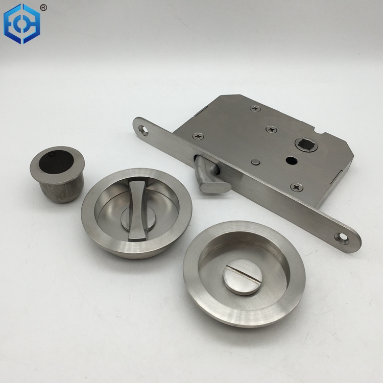 Sliding Pocket Door Mortise Lock with Round Trim 2" Backset Satin