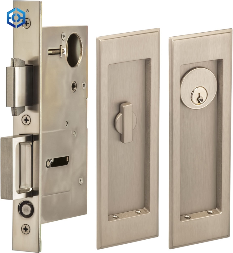 Accurate Pocket Door Privacy Lock Set with Rectangular Flush Pulls
