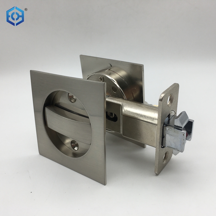 Satin Nickel Square Zinc Alloy Entry Door Sliding Pocket Door Lock with Keys