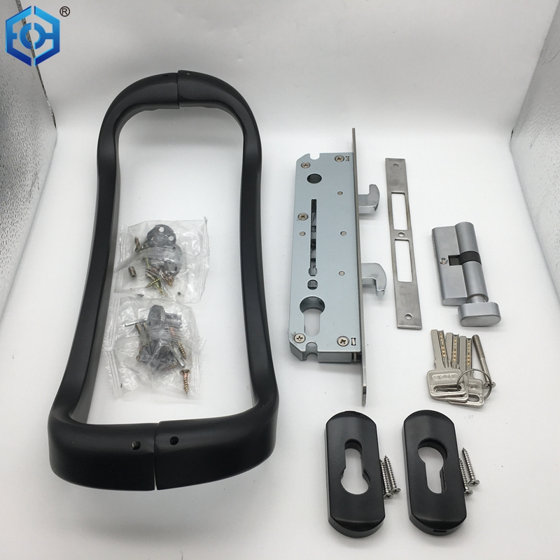 Keyed Black Sliding Patio Door Lock with Double Hook for Aluminum Frame