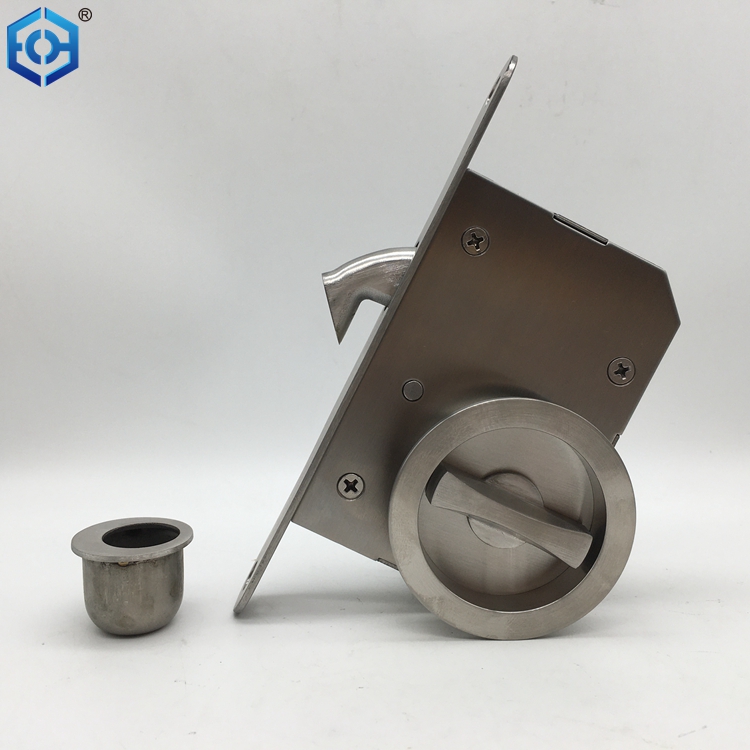 Sliding Pocket Door Mortise Lock with Round Trim 2" Backset Satin