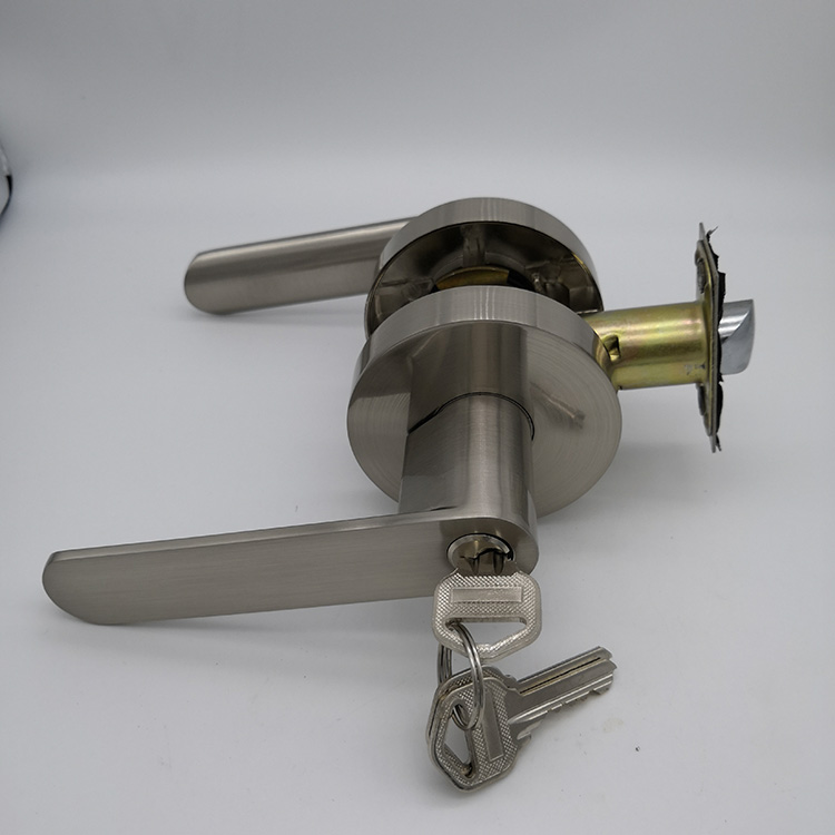 black and Security Tubular Lever Door Lock in Satin Nickel for Privacy