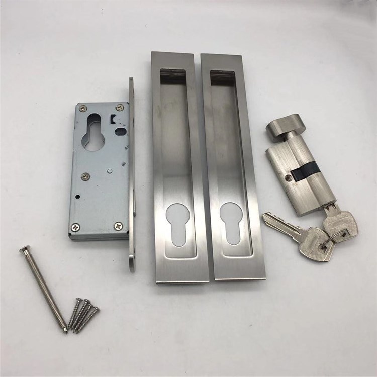 Stainless Steel 304 Sliding Door Lock Set Square Edge Satin Nickel